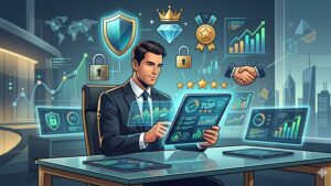 Современная иллюстрация с элементами роскоши и аналитики для статьи о выборе надежного VIP-букмекера
